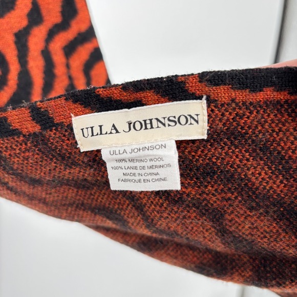 Ulla Johnson Merino Wool Scarf Rust Black Tiger Print Retro Maximalism Statement - Picture 2 of 6
